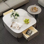 Tavolino da caffè quadrato moderno con 2 cassetti, tavolino laterale bianco Mecha Styling da 80 cm (tavoli grandi/piccoli venduti separatamente)