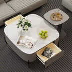 Tavolino da caffè quadrato moderno con 2 cassetti, tavolino laterale bianco Mecha Styling da 80 cm (tavoli grandi/piccoli venduti separatamente)