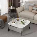 Tavolino da caffè quadrato moderno con 2 cassetti, tavolino laterale bianco Mecha Styling da 80 cm (tavoli grandi/piccoli venduti separatamente)