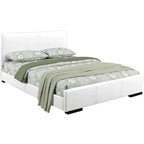 Struttura letto king-size in similpelle bianca, letto a piattaforma imbottito, mobili moderni per camera da letto