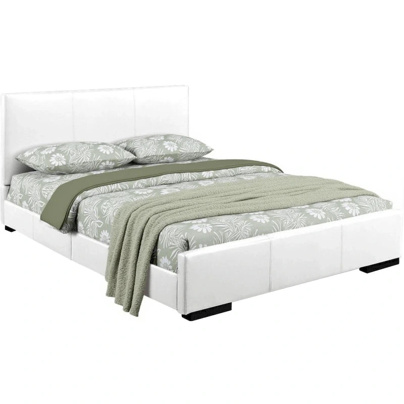 Struttura letto king-size in similpelle bianca, letto a piattaforma imbottito, mobili moderni per camera da letto