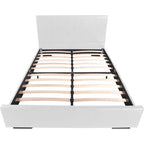 Struttura letto king-size in similpelle bianca, letto a piattaforma imbottito, mobili moderni per camera da letto