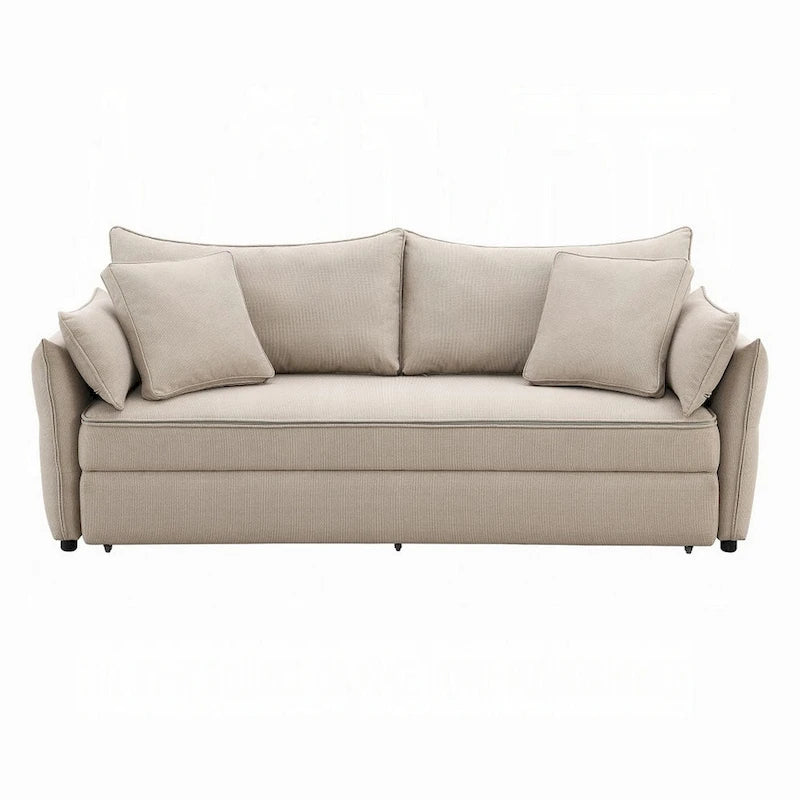 Divano in tessuto beige da 87" con letto estraibile a una piazza e mezza, struttura in legno massello, divano da soggiorno