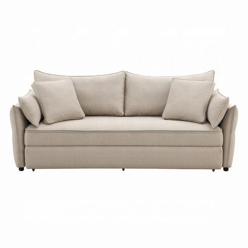 Divano in tessuto beige da 87" con letto estraibile a una piazza e mezza, struttura in legno massello, divano da soggiorno
