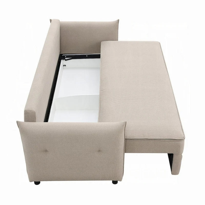 Divano in tessuto beige da 87" con letto estraibile a una piazza e mezza, struttura in legno massello, divano da soggiorno