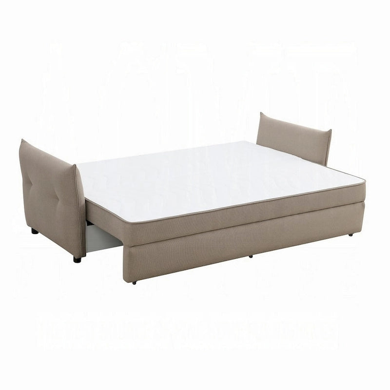 Divano in tessuto beige da 87" con letto estraibile a una piazza e mezza, struttura in legno massello, divano da soggiorno