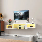Mobile TV sospeso moderno con 3 ripiani e 20 LED colorati per home theater e ufficio a parete