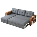 Divano angolare trasformabile a 3 posti grigio da 213 cm con chaise longue contenitore e letto estraibile