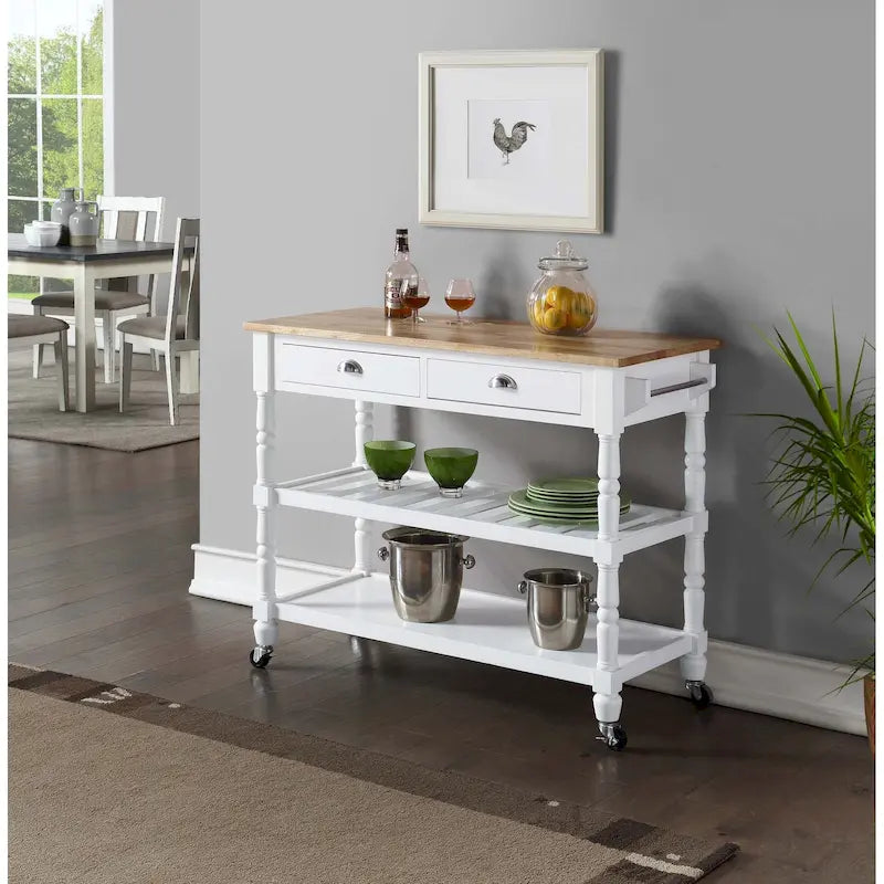 Carrello da cucina a 3 livelli stile "French Country" con ceppo e cassetti | Contenitore in legno