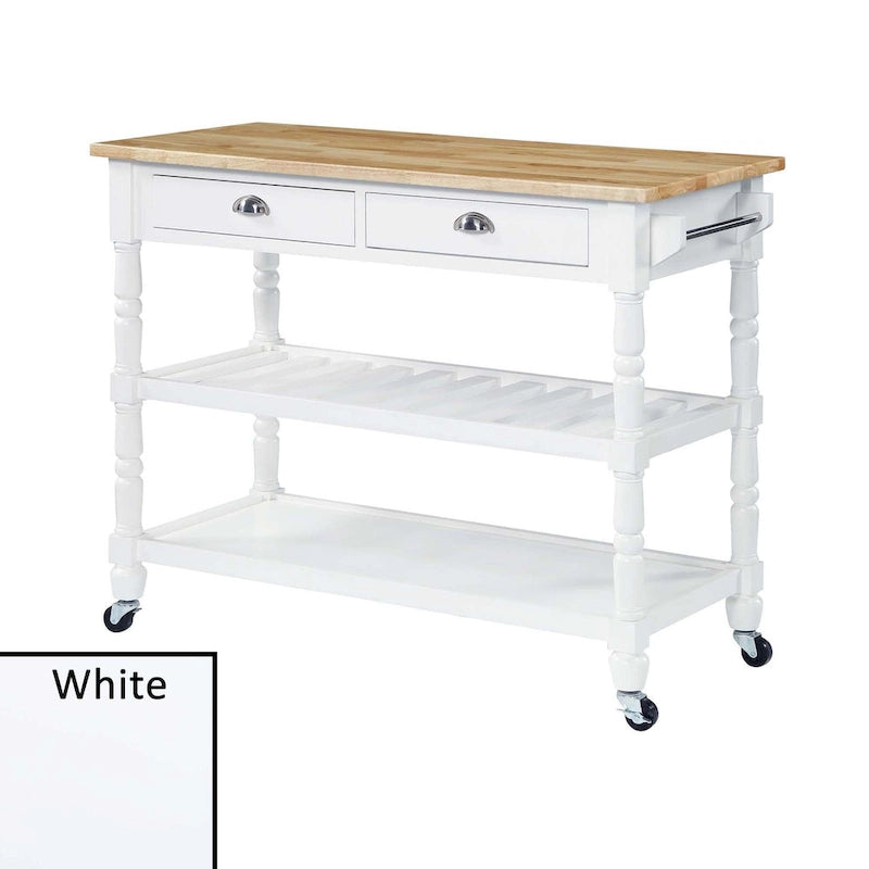 Carrello da cucina a 3 livelli stile "French Country" con ceppo e cassetti | Contenitore in legno