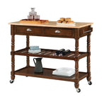 Carrello da cucina a 3 livelli stile "French Country" con ceppo e cassetti | Contenitore in legno