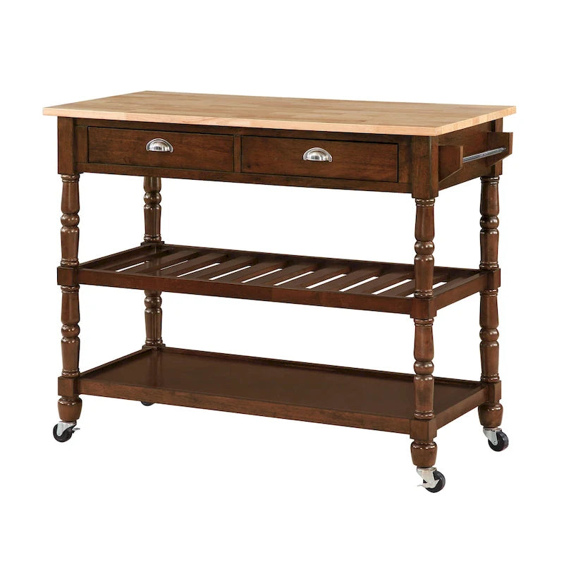 Carrello da cucina a 3 livelli stile "French Country" con ceppo e cassetti | Contenitore in legno