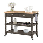 Carrello da cucina a 3 livelli stile "French Country" con ceppo e cassetti | Contenitore in legno