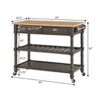 Carrello da cucina a 3 livelli stile "French Country" con ceppo e cassetti | Contenitore in legno
