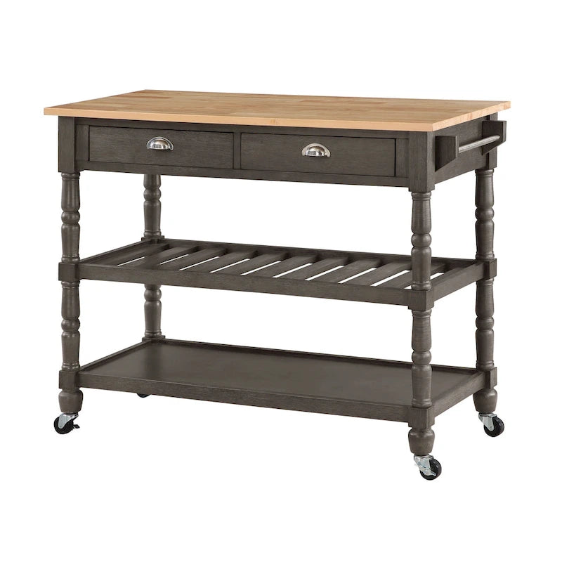 Carrello da cucina a 3 livelli stile "French Country" con ceppo e cassetti | Contenitore in legno