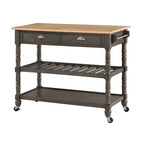 Carrello da cucina a 3 livelli stile "French Country" con ceppo e cassetti | Contenitore in legno