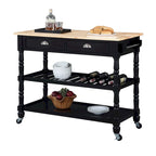Carrello da cucina a 3 livelli stile "French Country" con ceppo e cassetti | Contenitore in legno