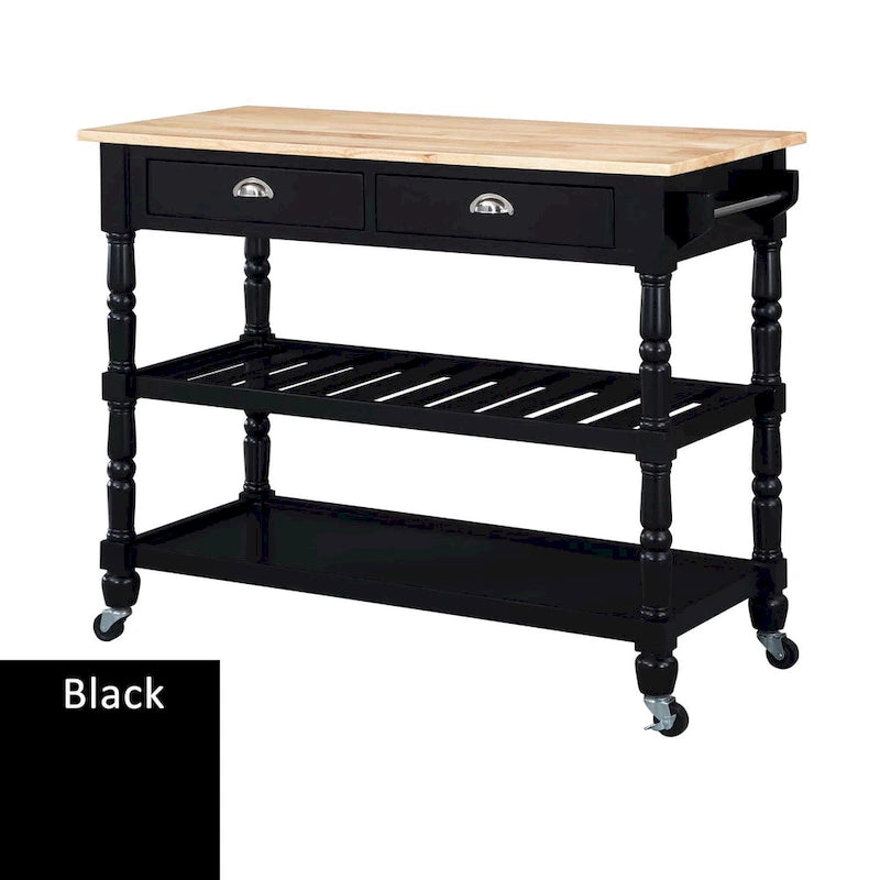 Carrello da cucina a 3 livelli stile "French Country" con ceppo e cassetti | Contenitore in legno