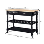 Carrello da cucina a 3 livelli stile "French Country" con ceppo e cassetti | Contenitore in legno