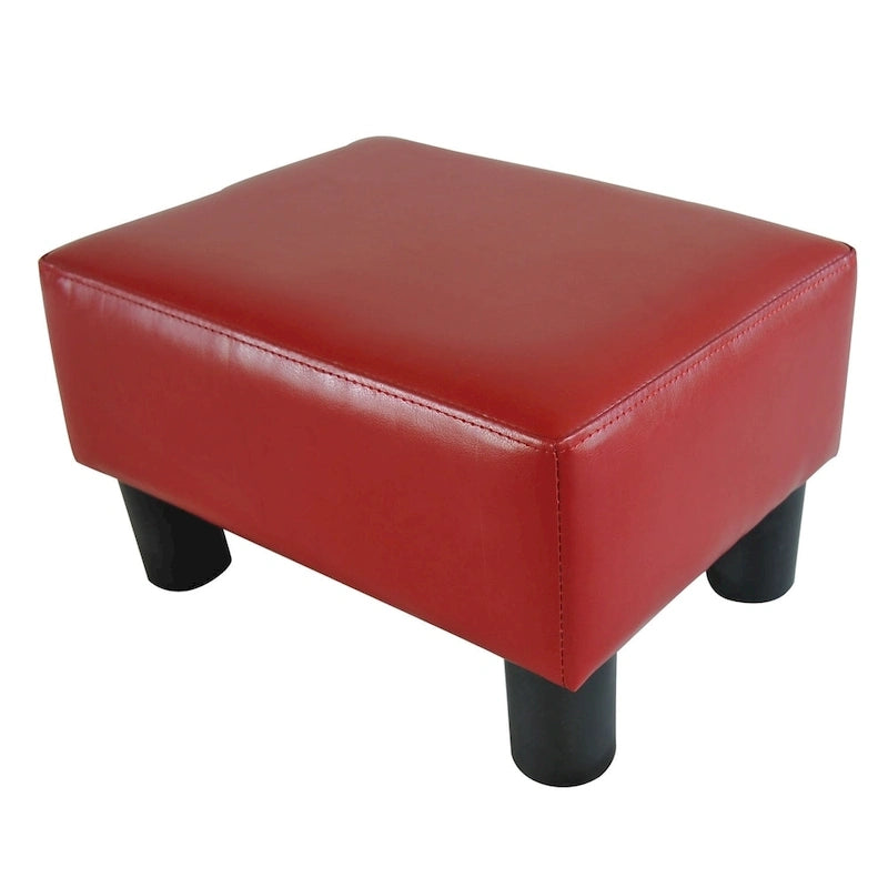 Pouf moderno rotondo piccolo rosso | Poggiapiedi compatto imbottito | Elemento d'arredo per soggiorno