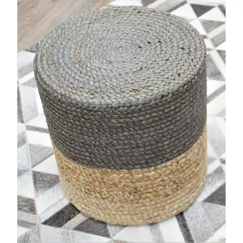 Pouf in iuta artigianale | Ottomana rotonda in fibra naturale | Poggiapiedi Boho per soggiorno