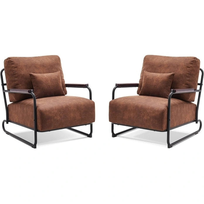 Set di 2 Poltrone Moderne da Accento | Gambe in Acciaio | Sedia da Salotto Rivestita in Tessuto Effetto Pelle