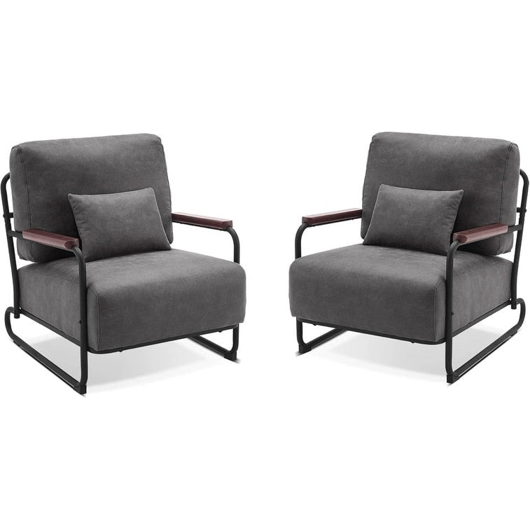 Set di 2 Poltrone Moderne da Accento | Gambe in Acciaio | Sedia da Salotto Rivestita in Tessuto Effetto Pelle