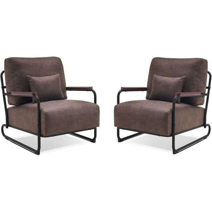 Set di 2 Poltrone Moderne da Accento | Gambe in Acciaio | Sedia da Salotto Rivestita in Tessuto Effetto Pelle