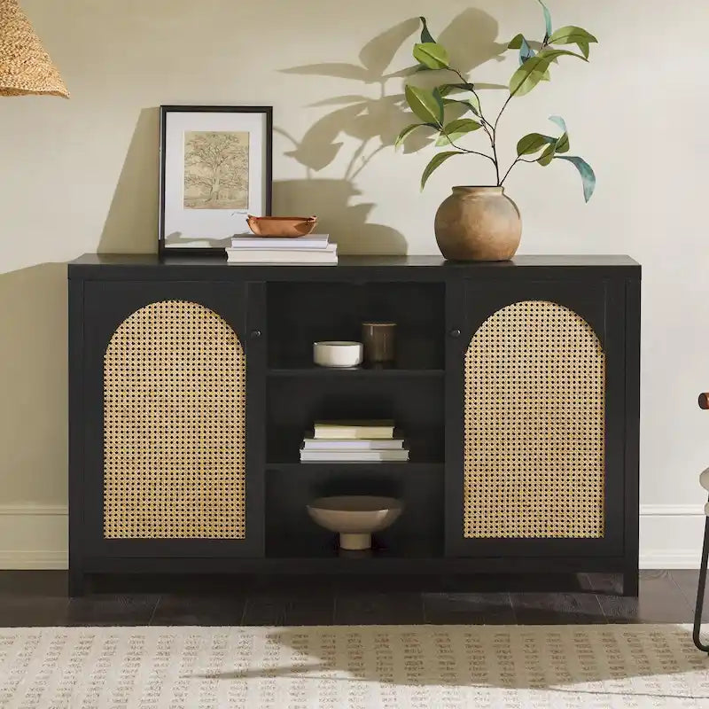 Credenza a buffet in legno a 2 ante da 58 pollici | Mobile contenitore per sala da pranzo | Moderno