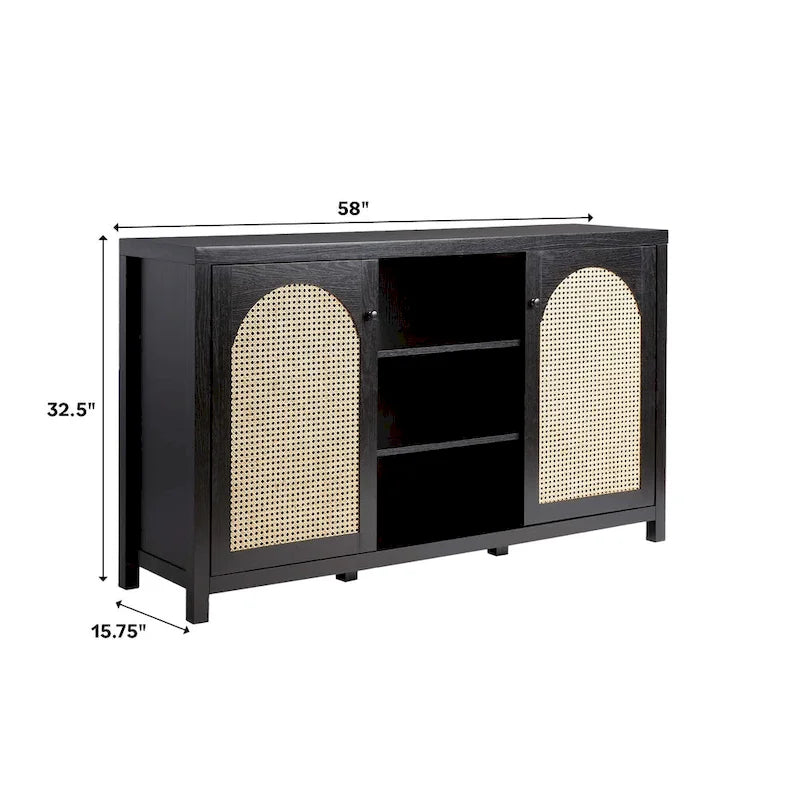 Credenza a buffet in legno a 2 ante da 58 pollici | Mobile contenitore per sala da pranzo | Moderno