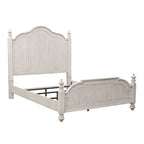 Letto a baldacchino King in bianco antico e castagno "Farmhouse Reimagined"