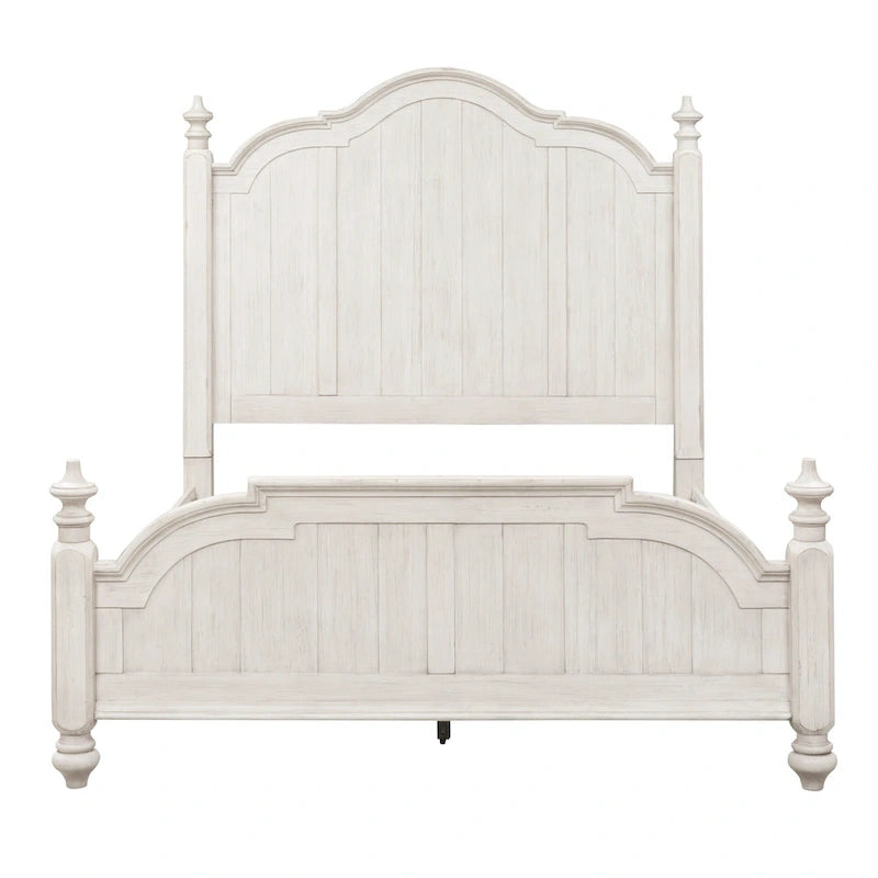Letto a baldacchino King in bianco antico e castagno "Farmhouse Reimagined"