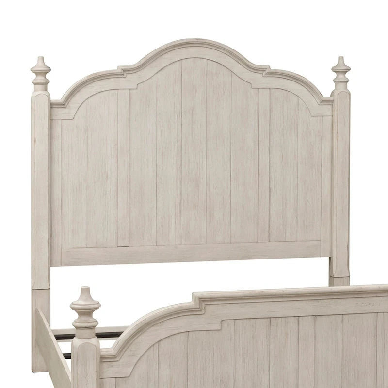 Letto a baldacchino King in bianco antico e castagno "Farmhouse Reimagined"