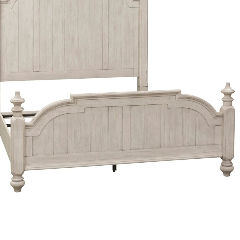 Letto a baldacchino King in bianco antico e castagno "Farmhouse Reimagined"