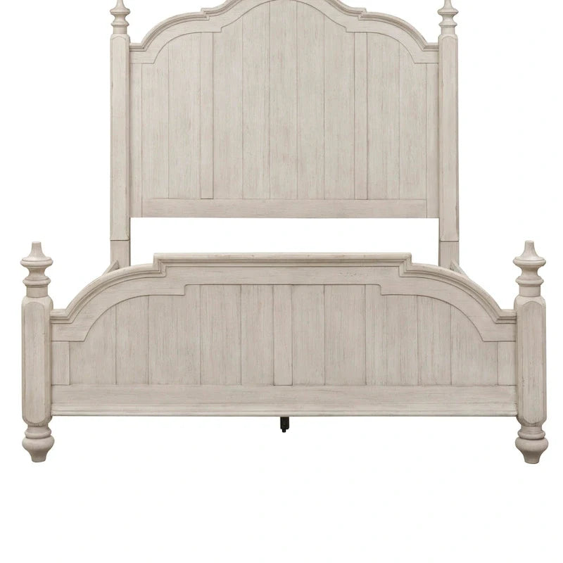 Letto a baldacchino King in bianco antico e castagno "Farmhouse Reimagined"