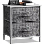 Comodino con 2 cassetti, mobile organizer con struttura in acciaio, ripiano in legno e cassetti in tessuto