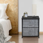 Comodino con 2 cassetti, mobile organizer con struttura in acciaio, ripiano in legno e cassetti in tessuto