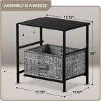 Comodino con 2 cassetti, mobile organizer con struttura in acciaio, ripiano in legno e cassetti in tessuto