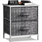 Comodino con 2 cassetti, mobile organizer con struttura in acciaio, ripiano in legno e cassetti in tessuto