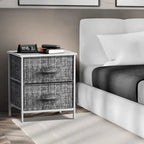 Comodino con 2 cassetti, mobile organizer con struttura in acciaio, ripiano in legno e cassetti in tessuto