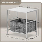 Comodino con 2 cassetti, mobile organizer con struttura in acciaio, ripiano in legno e cassetti in tessuto