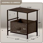 Comodino con 2 cassetti, mobile organizer con struttura in acciaio, ripiano in legno e cassetti in tessuto