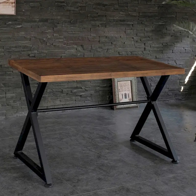 Scrivania per computer Fowler Industrial | Telaio in metallo, piano in legno | Postazione di lavoro per ufficio domestico