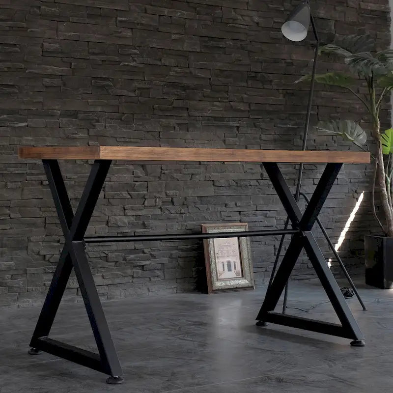 Scrivania per computer Fowler Industrial | Telaio in metallo, piano in legno | Postazione di lavoro per ufficio domestico