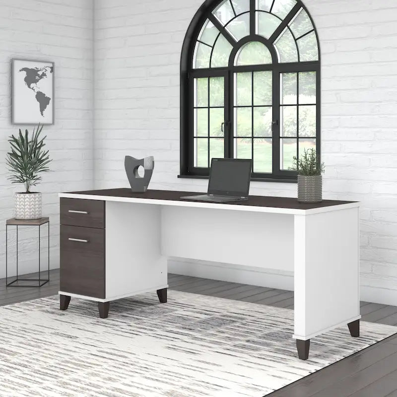 Scrivania da Ufficio da 183 cm con Cassetti Portaoggetti, Postazione di Lavoro per Computer in Legno, Mobili per Home Office