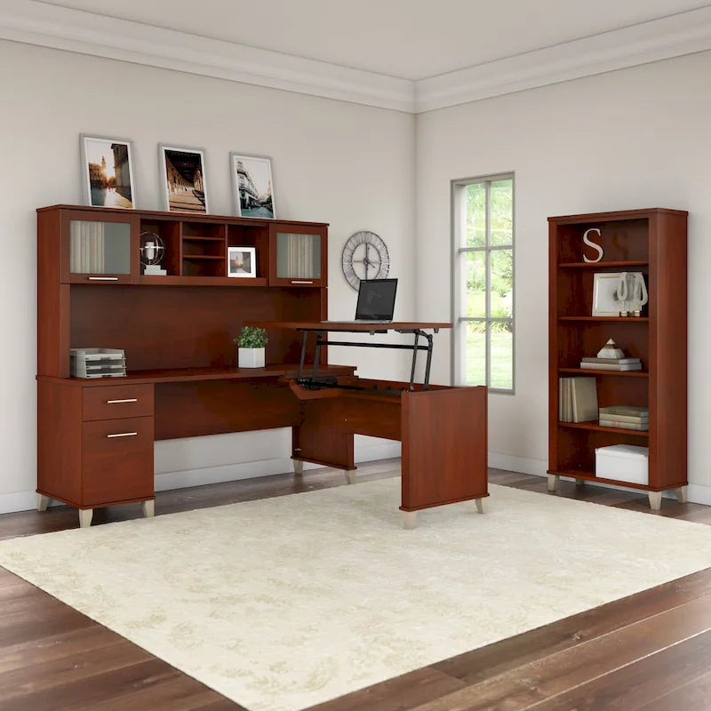 Scrivania da Ufficio da 183 cm con Cassetti Portaoggetti, Postazione di Lavoro per Computer in Legno, Mobili per Home Office
