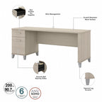 Scrivania da Ufficio da 183 cm con Cassetti Portaoggetti, Postazione di Lavoro per Computer in Legno, Mobili per Home Office