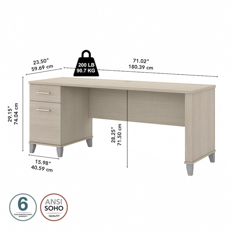 Scrivania da Ufficio da 183 cm con Cassetti Portaoggetti, Postazione di Lavoro per Computer in Legno, Mobili per Home Office