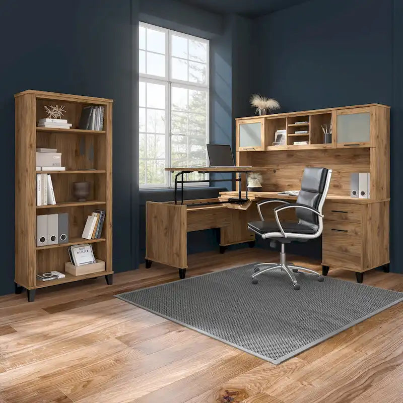 Scrivania da Ufficio da 183 cm con Cassetti Portaoggetti, Postazione di Lavoro per Computer in Legno, Mobili per Home Office