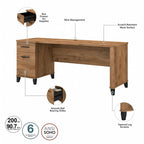 Scrivania da Ufficio da 183 cm con Cassetti Portaoggetti, Postazione di Lavoro per Computer in Legno, Mobili per Home Office